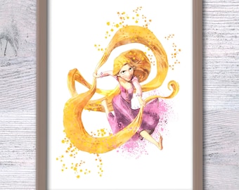 Rapunzel Watercolor Print: Tangled Princess Nursery Art V81