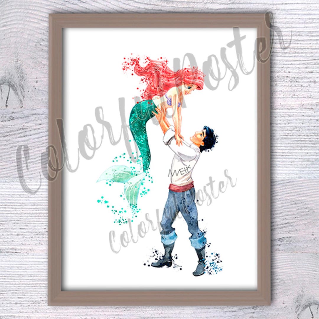 Ariel Watercolor Print, Ariel and Eric Art Poster, Prince Eric Poster ...