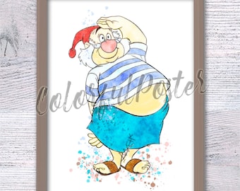 Peter Pan's Mr. Smee Print, Vintage Pirate Art, Neverland Poster, Nursery Decor, Fan Gift, Ship Captain Wall Art, Smee Illustration V871
