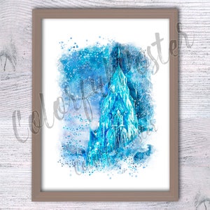Elsa Castle Poster, Disney Frozen Art Print, Queen Elsa Wall Decor, Arendelle Castle Print, Magical Kids Room Decor, Birthday Gift V368