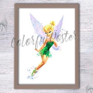 Tinkerbell Fairy Watercolor Peter Pan Art Poster Print Wall Decor Watercolor Painting Watercolor Art Kids Decor Nursery room art V174