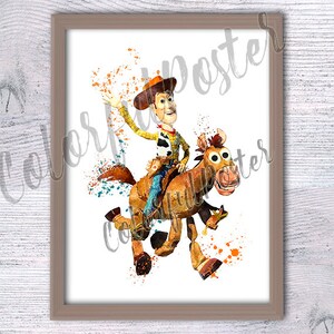 Toy story poster Woody print Woody and Bullseye poster Toy story wall decor Nursery art Toy story watercolor V292