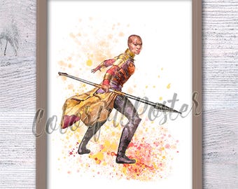Black Panther Okoye Wall Art Print, Dora Milaje Watercolor, Strong Female Warrior Poster, Afrofuturism Art, Marvel Inspired Decor V629