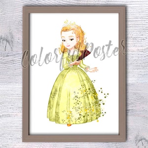Akvarell konsttryck för prinsessan Amber, Sofia den första, väggkonst för barnrum för småbarn, poster för lekrum för småbarn V504