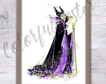 Maleficent Watercolor Art Print: Sleeping Beauty Villain Poster V318