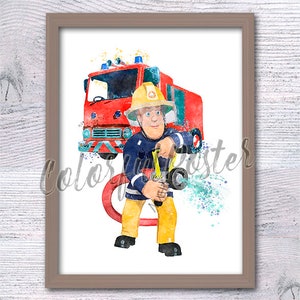 Feuerwehrmann Sam Druck Feuerwehrmann Sam Plakat Cartoon Feuerwehrmann Sam Tan Feuerwehrmann Aquarell Kinderzimmer Dekor V704