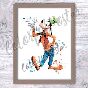 Goofy Aquarell Druck Mickey Mouse Freunde Poster Kinderzimmer Deko Kinderzimmer Wandkunst Baby shower Geschenk Goofy Wanddekoration V282