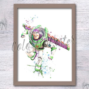 Impression aquarelle Buzz l'Éclair : oeuvre d'art pour chambre de bébé Toy Story V783