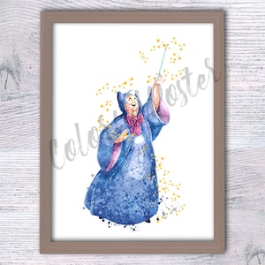 Póster de Cenicienta Hada Madrina impresión decoración de pared Regalo de baby shower Arte de pared de la habitación de los niños Decoración de la habitación de la guardería V462