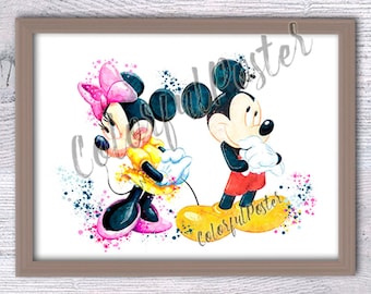 Minnie Mouse poster Minnie and Mickey Mouse print Mickey Mouse poster Disney wall decor Mickey watercolor Minnie print Nursery art V243