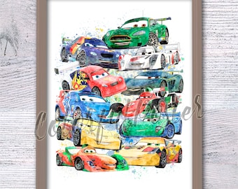 Cars Movie Poster Print, Pixar Lightning McQueen Wall Art, Kids Room Decor, Nursery or Birthday Gift for Boys and Girls V794