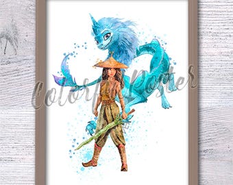 Raya and Sisu Wall Decor, Raya and the Last Dragon Print, Sisu Poster, Disney Princess Art, Kids Room Decor, Gift for Her V742