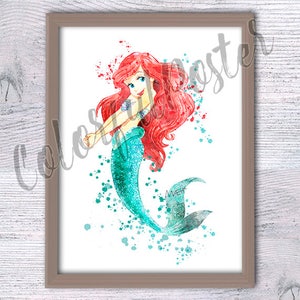 The Little Mermaid Ariel Poster, Under the Sea Disney Art Print, Princess Wall Decor for Kids Room or Birthday Gift, Bathroom decoration V47