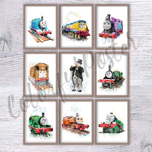 Thomas de tankmotor Thomas aquarel Set van 9 Thomas de trein The Railway-serie Woondecoraties Leuke trein Verjaardagscadeau muurkunst V734