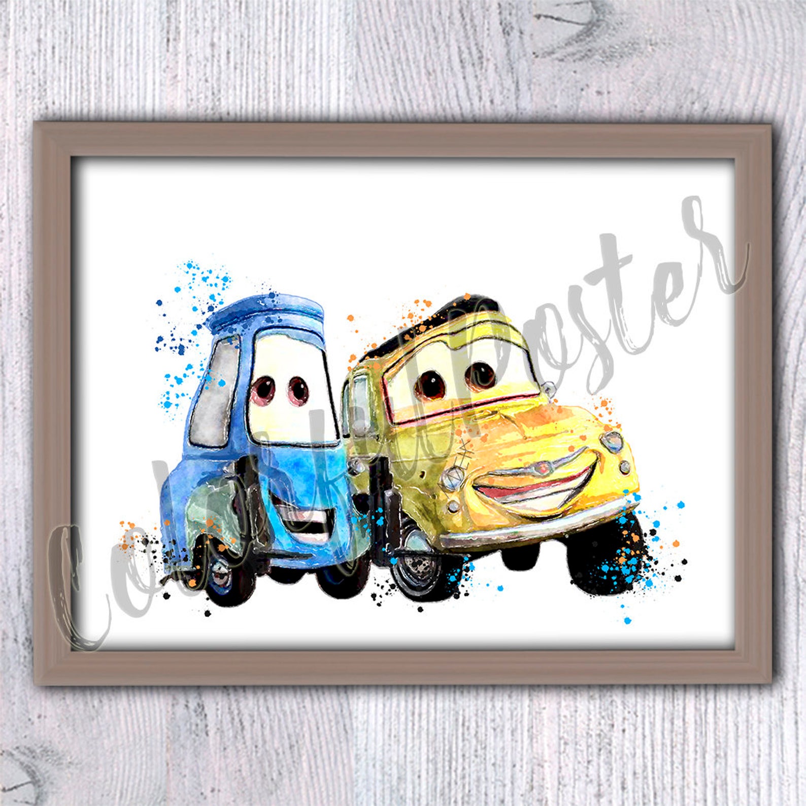 Cars Print Cars Luigi and Guido Poster Disney Cars Watercolor | Etsy