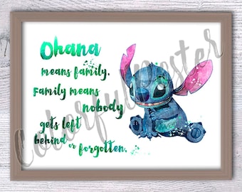 Stitch Ohana Watercolor Print: Lilo and Stitch Nursery Art V185