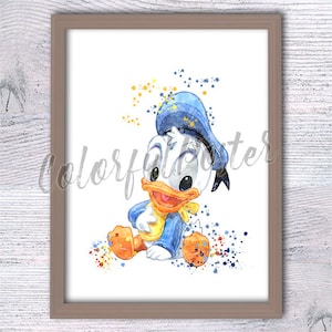Donald Duck Poster Disney Wall Decor Baby Donald Duck Print Nursery Art Disney Watercolor Playroom Decoration Disney Donald Poster V553 Giclee Art Collectibles Delage Com Br
