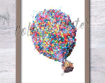 Up Movie-aquarelprint, op Pixar geïnspireerd kinderkamerdecor V507