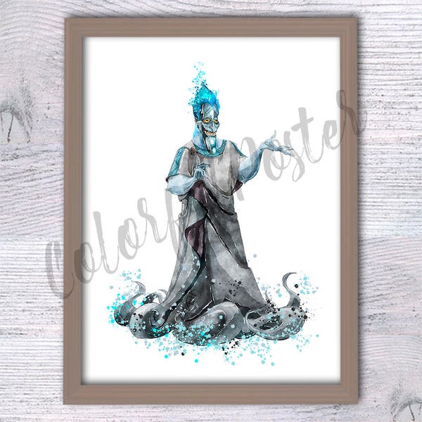 Póster de Hades, impresión de Hades, decoración de pared de Hades, póster de Hércules de Disney, arte infantil, ilustración de Hércules, dios del inframundo, villano de Disney V468
