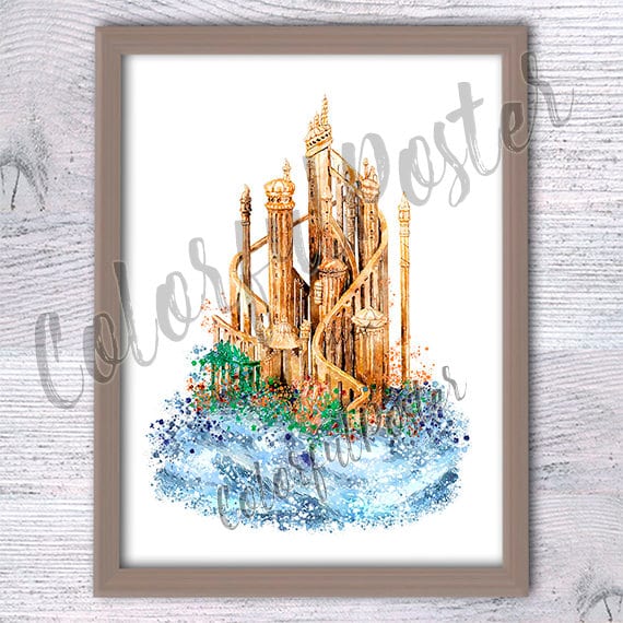 Disney Ariel Poster The Little Mermaid Castle Art Print Wall Decor Watercolor Nursery Room Kids V309