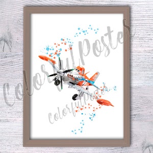 Avions affiche Planes Imprimé poussiéreux Chambre enfants art mural aquarelle Décoration chambre d’enfant Chambre garçons art mural décor V349