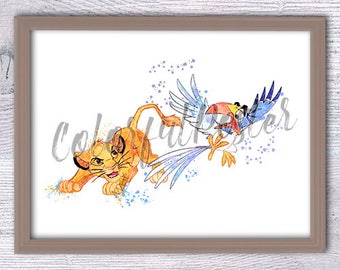 シンバの水彩画 ライオンキング シンバのプリント ライオン