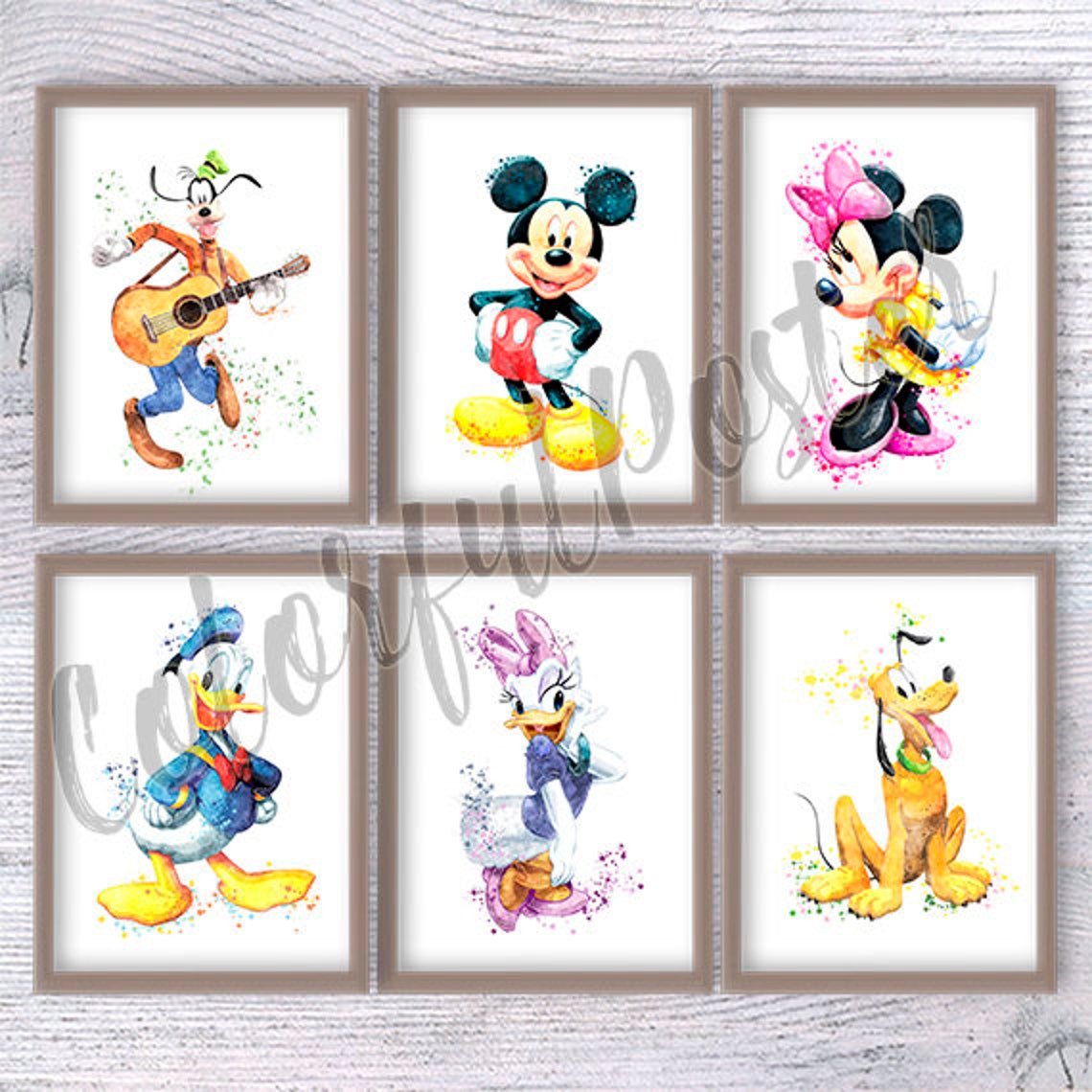 Disney poster Set of 6 Disney watercolor print Disney wall Etsy