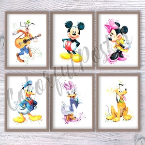 Mickey Mouse poster set van 6 Mickey Mouse en vrienden afdrukken verjaardagscadeau kinderkamer kunst Minnie Mouse poster Home decor kunst aan de muur V505