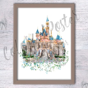 Magic castle Sleeping Beauty print Castle watercolor Fairy wall decor Fairy castle Princess castle Nursery art Baby shower gift V316