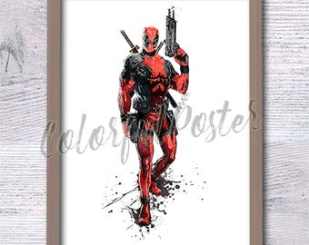 Deadpool Superhero Print, Marvel Poster Art, Wade Wilson Wall Decor, Comic Book Fan Gift, Anti-Hero Home Decor, Funny Birthday Gift V580