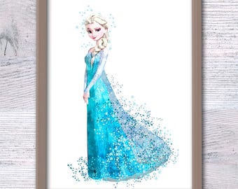 Elsa Aquarell Kunstdruck Gefrorene Prinzessin Kinderzimmer Dekor V82