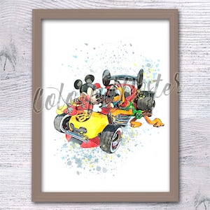Mickey and Pluto racers Disney wall decor Pluto print Mickey Mouse and friends Nursery art Mickey Mouse poster V829