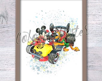 Micky und Pluto Rennfahrer Disney Wanddekor Pluto Mickey Mouse und Freunde Kinderzimmer Kunst Mickey Mouse Poster V829