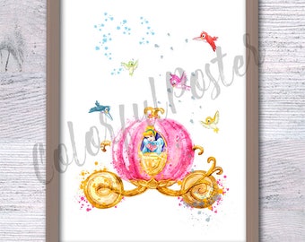Cinderella Carriage Watercolor Print: Magic Nursery Art