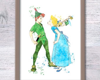 Impresión de Peter Pan, póster de Wendy, decoración de pared de Nunca Jamás, Peter y Wendy se aman, póster de Niños perdidos, arte infantil, impresión de Nunca Jamás V176