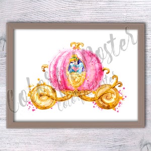 Cinderella carriage print Cinderella art Carriage poster Gift for her Wall art Home decor Nursery art Birthday gift Carriage watercolor V354