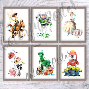 Toy Story Print Set of 6, Kids Room Wall Decor, Nursery Art, Woody, Buzz, Jessie, Disney Pixar Home Decor, Birthday Gift V303