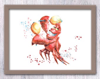 Impresión de Sebastián Póster de Sebastián Impresión de La Sirenita Decoración de pared de Disney Arte de pared para habitación infantil Regalo de baby shower Decoración de pared de baño V100