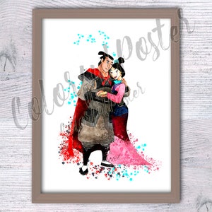 Mulan and Li Shang poster Mulan print Disney wall decor Nursery art Mulan watercolor Anniversary decoration V398