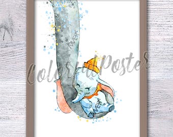 Dumbo print Dumbo baby Dumbo and Mother Mum trunk  Dumbo  wall decor Nursery art Dumbo poster Kids room decor  print V610