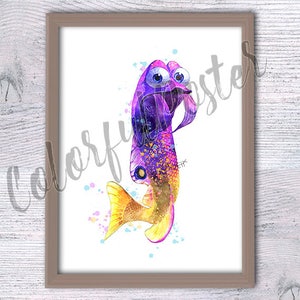 Impresión de Buscando a Nemo Gurgle Decoración de pared de Nemo Regalo de baby shower Arte infantil Póster de Nemo Acuarela de Gurgle Decoración de pared de Dory Acuarela de Nemo V28
