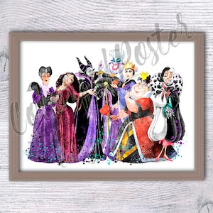 Disney Inspired Villains, Fan Art Print, Maleficent Ursula Hades Art, Unique Dark Decor, Villain Lover Gift, Magical Villain Print V325