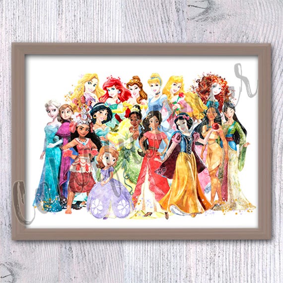 Disney princess Disney prints All princesses poster Disney wall decor Nursery art Girls room decor Kids wall decoration Disney poster V474