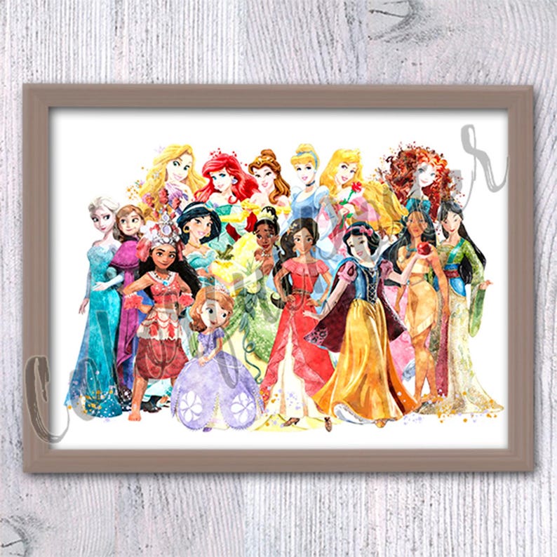 Disney princess Disney prints All princesses poster Disney wall decor Nursery art Girls room decor Kids wall decoration Disney poster V474 image 1