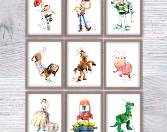 Toy Story Print Set of 9, Disney Pixar Poster, Woody, Buzz, Jessie, Kids Room Decor, Nursery Wall Art U428