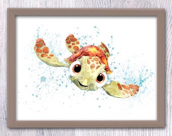 Squirt the Turtle Watercolor Print, Finding Nemo Nursery Decor, Ocean Sea Animal Wall Art V77