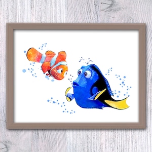 Finding Dory, Finding Nemo muurkunst, aquarelprint, Nemo en Dory, Pixar-print babyshower, muurdecoratie kinderkamer, Nemo verjaardagsideeën V79