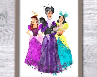 Decoración de pared con estampado de Cenicienta, Lady Tremaine y sus hijas, arte de pared para habitación infantil, decoración de habitación de niñas, decoración del hogar, idea de regalo V332