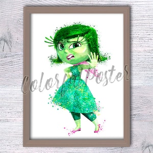 Inside Out Disgust poster Disgust Inside Out print Kids room wall art Playground decoration Nursery art decor Pixar watercolor print V528