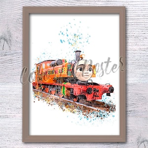 Locomotora de tanque Nia, tren naranja Nia, el tren Nia, arte infantil, decoración del hogar, locomotora de tanque, tren, acuarela, impresión de Thomas el tren, regalo de cumpleaños V729